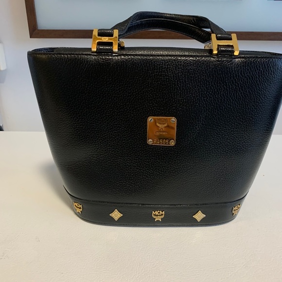 VINTAGE MCM BLACK LEATHER Handbag - Picture 1 of 6